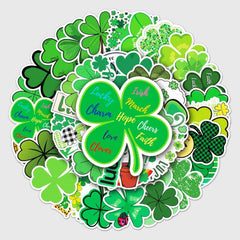 50pcs Green Four leaf Clover Series Waterproof Stickers