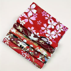 5pcs Red Cotton Printed Quarter Quilted Fabric Bundle for DIY Sewing