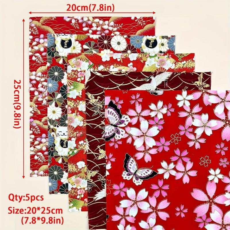 5pcs Red Cotton Printed Quarter Quilted Fabric Bundle for DIY Sewing