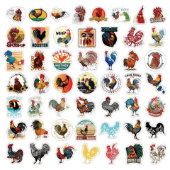 50pcs Cartoon Rooster PVC Sticker Packs for Laptop Luggage Water Bottle Notebook