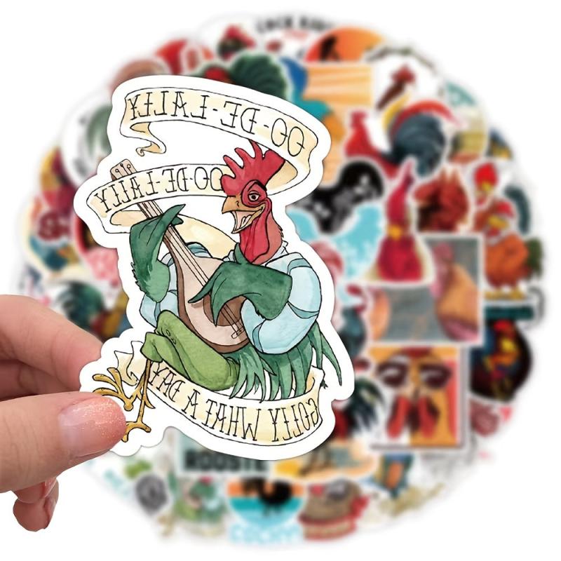 50pcs Cartoon Rooster PVC Sticker Packs for Laptop Luggage Water Bottle Notebook