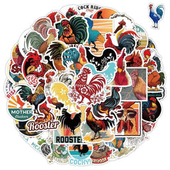 50pcs Cartoon Rooster PVC Sticker Packs for Laptop Luggage Water Bottle Notebook
