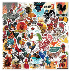 50pcs Cartoon Rooster PVC Sticker Packs for Laptop Luggage Water Bottle Notebook