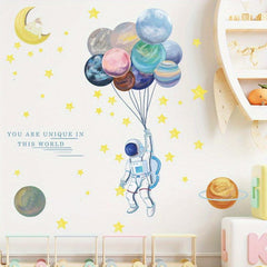 Cartoon Astronaut Space Planet Rocket Wall Stickers