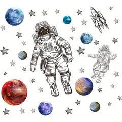 Cartoon Astronaut Space Planet Rocket Wall Stickers