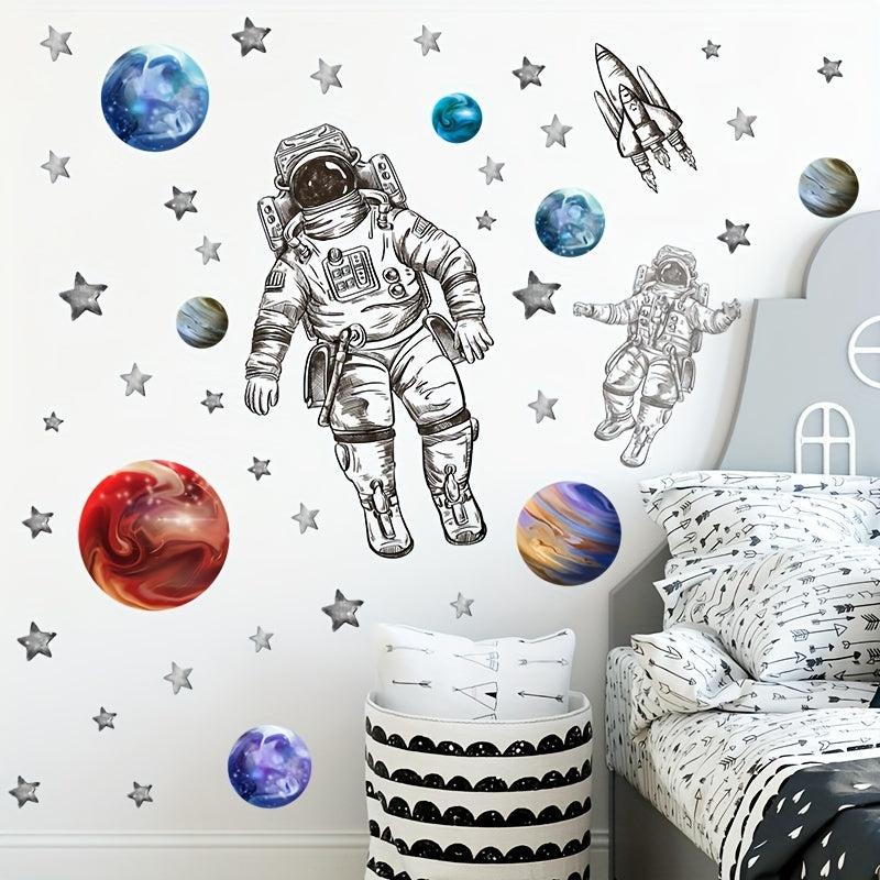 Cartoon Astronaut Space Planet Rocket Wall Stickers