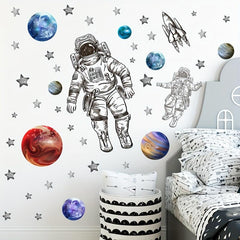 Cartoon Astronaut Space Planet Rocket Wall Stickers