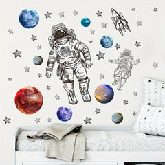 Cartoon Astronaut Space Planet Rocket Wall Stickers