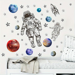 Cartoon Astronaut Space Planet Rocket Wall Stickers