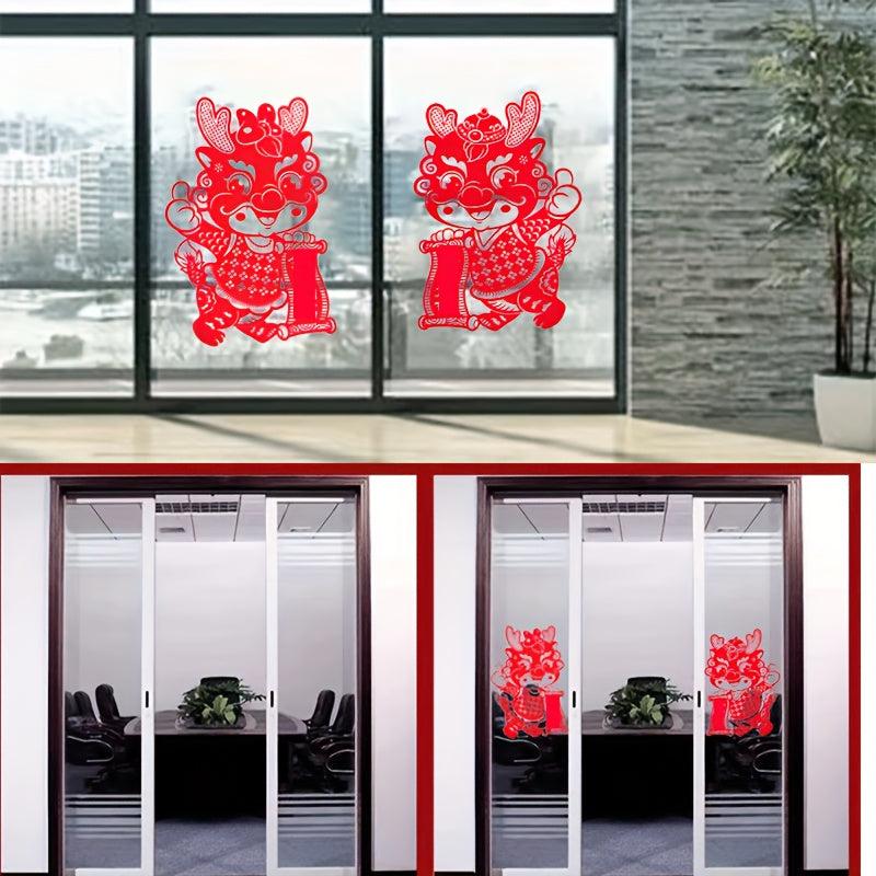 2pcs Year Window Stickers Red Paper Cut Lantern Spring Blessing Wall Stickers