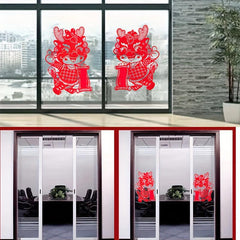 2pcs Year Window Stickers Red Paper Cut Lantern Spring Blessing Wall Stickers