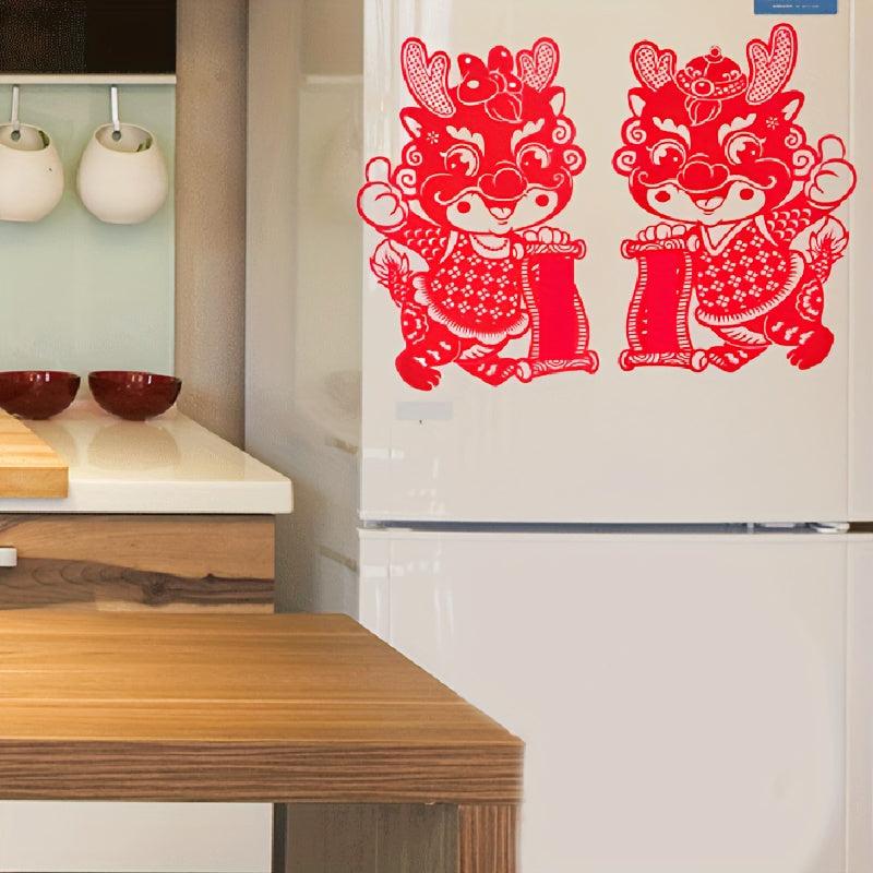 2pcs Year Window Stickers Red Paper Cut Lantern Spring Blessing Wall Stickers