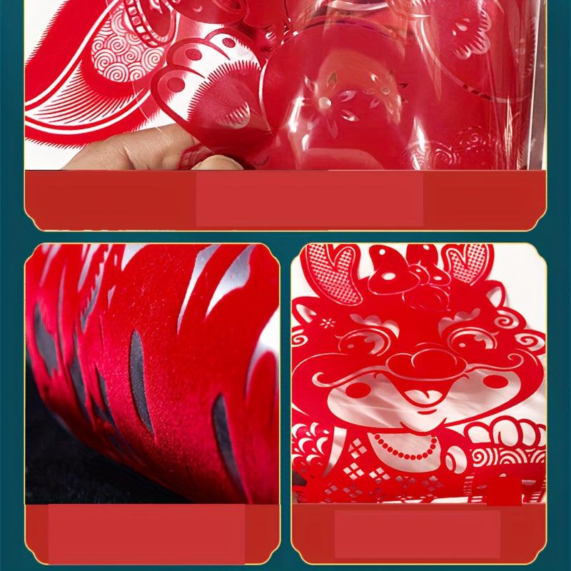2pcs Year Window Stickers Red Paper Cut Lantern Spring Blessing Wall Stickers