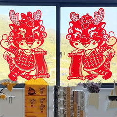 2pcs Year Window Stickers Red Paper Cut Lantern Spring Blessing Wall Stickers