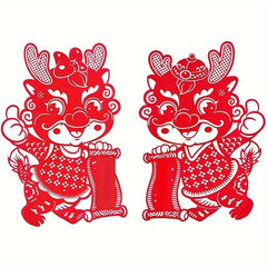 2pcs Year Window Stickers Red Paper Cut Lantern Spring Blessing Wall Stickers
