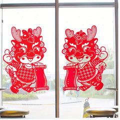 2pcs Year Window Stickers Red Paper Cut Lantern Spring Blessing Wall Stickers