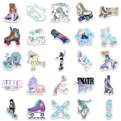50pcs Cartoon Laser Skiing Stickers for Laptops Stationery Books