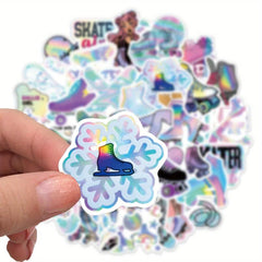 50pcs Cartoon Laser Skiing Stickers for Laptops Stationery Books