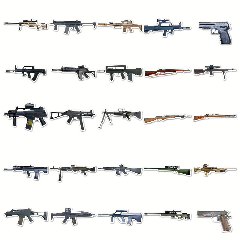 50pcs Military Gun Series Stickers Waterproof Decorative DIY Creative Toys