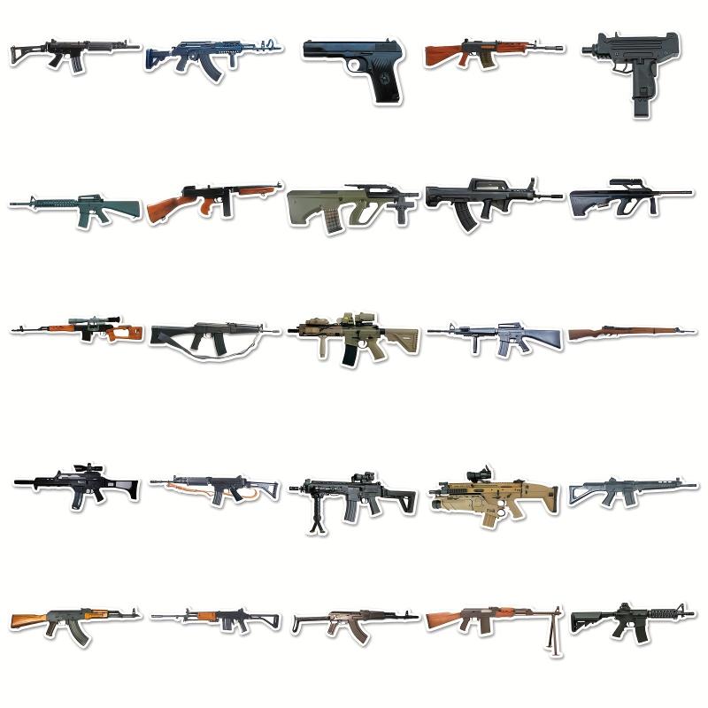 50pcs Military Gun Series Stickers Waterproof Decorative DIY Creative Toys