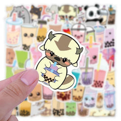 50PCS Cute Animal Doodle Stickers for Milk Tea Drinks