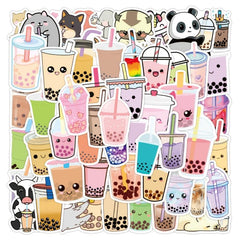50PCS Cute Animal Doodle Stickers for Milk Tea Drinks