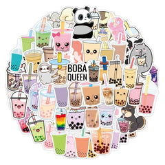 50PCS Cute Animal Doodle Stickers for Milk Tea Drinks