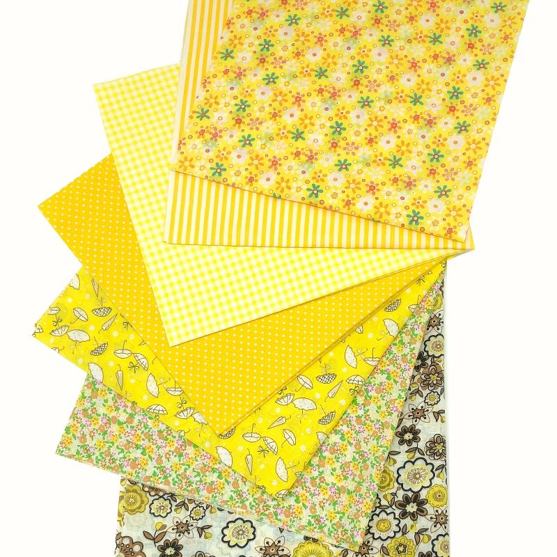 7pcs 49 78 49 Yellow Square Print Quilt Fabric Bundles for DIY Crafts