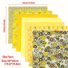 7pcs 49 78 49 Yellow Square Print Quilt Fabric Bundles for DIY Crafts
