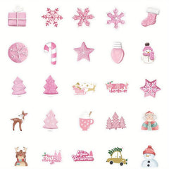 50pcs Pink Christmas Graffiti Stickers Waterproof Journal Stickers