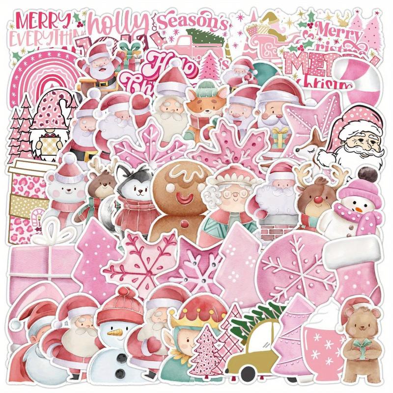 50pcs Pink Christmas Graffiti Stickers Waterproof Journal Stickers