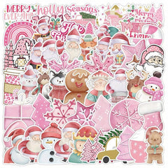 50pcs Pink Christmas Graffiti Stickers Waterproof Journal Stickers