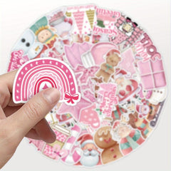 50pcs Pink Christmas Graffiti Stickers Waterproof Journal Stickers