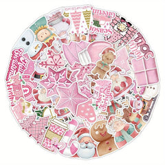 50pcs Pink Christmas Graffiti Stickers Waterproof Journal Stickers