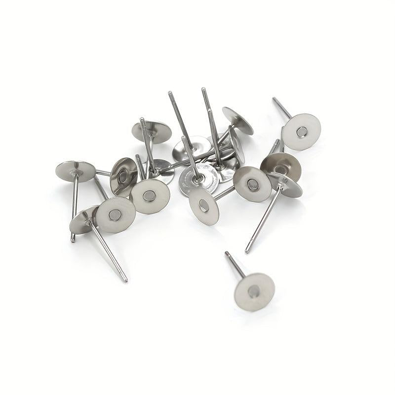 100pcs Stainless Steel Flat Bottom Disc Stud Earrings Set DIY Making Ear