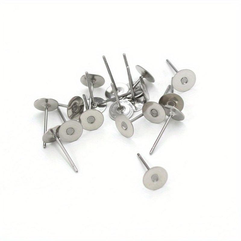 100pcs Stainless Steel Flat Bottom Disc Stud Earrings Set DIY Making Ear
