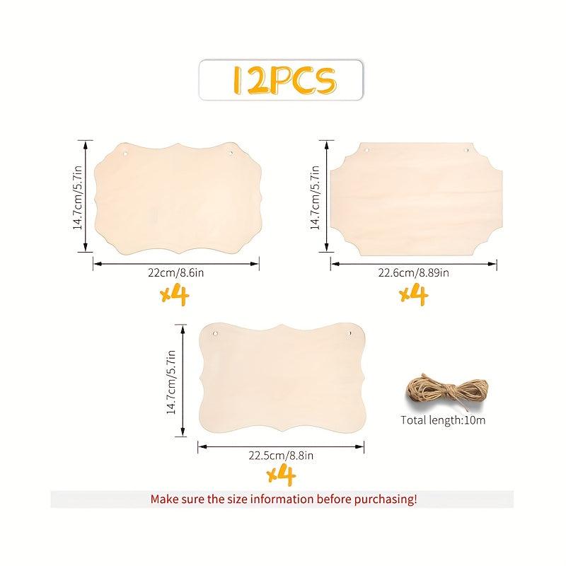 12pcs Blank Wooden Crafts Rectangular Hanging Decorations DIY Painting Crafts
