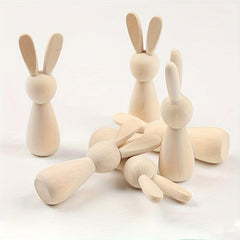 6pcs Log Rabbit Toys Bunny Head Wooden Man Creative Painting Ornament