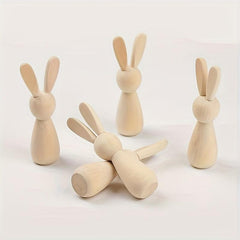 6pcs Log Rabbit Toys Bunny Head Wooden Man Creative Painting Ornament