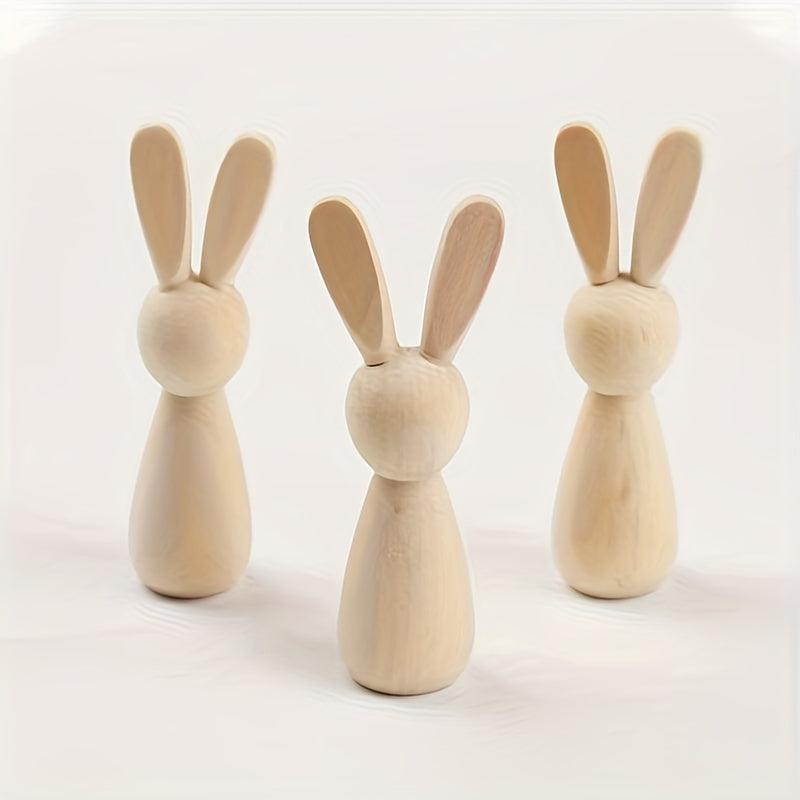 6pcs Log Rabbit Toys Bunny Head Wooden Man Creative Painting Ornament