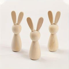 6pcs Log Rabbit Toys Bunny Head Wooden Man Creative Painting Ornament