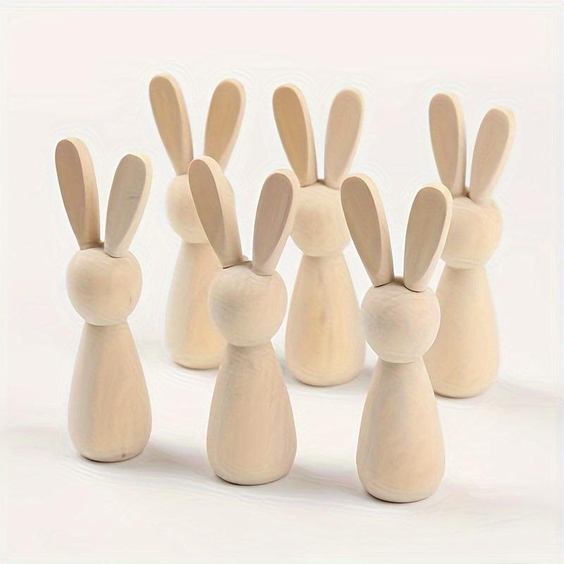 6pcs Log Rabbit Toys Bunny Head Wooden Man Creative Painting Ornament
