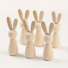 6pcs Log Rabbit Toys Bunny Head Wooden Man Creative Painting Ornament