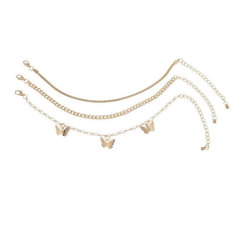 3pcs Snake Chains Butterfly Pendant Anklet Set Holiday Party Gift