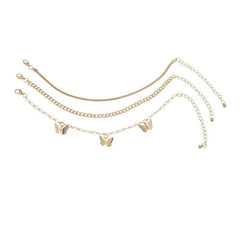 3pcs Snake Chains Butterfly Pendant Anklet Set Holiday Party Gift