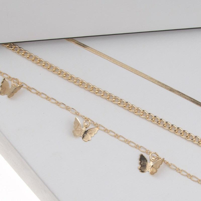 3pcs Snake Chains Butterfly Pendant Anklet Set Holiday Party Gift