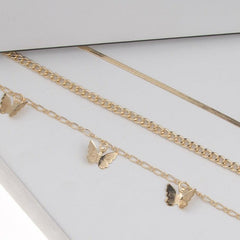 3pcs Snake Chains Butterfly Pendant Anklet Set Holiday Party Gift
