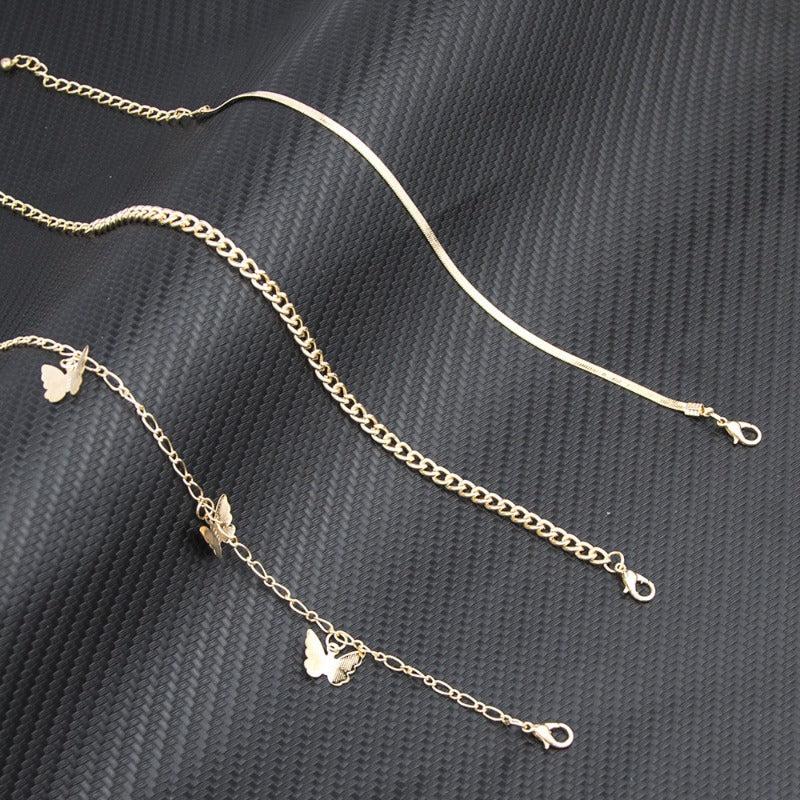 3pcs Snake Chains Butterfly Pendant Anklet Set Holiday Party Gift