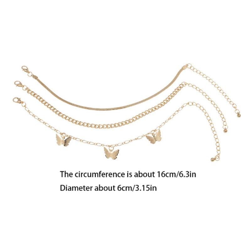 3pcs Snake Chains Butterfly Pendant Anklet Set Holiday Party Gift