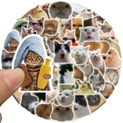 50PCcs Funny Cat Stickers Waterproof Scrapbook Journaling Lap